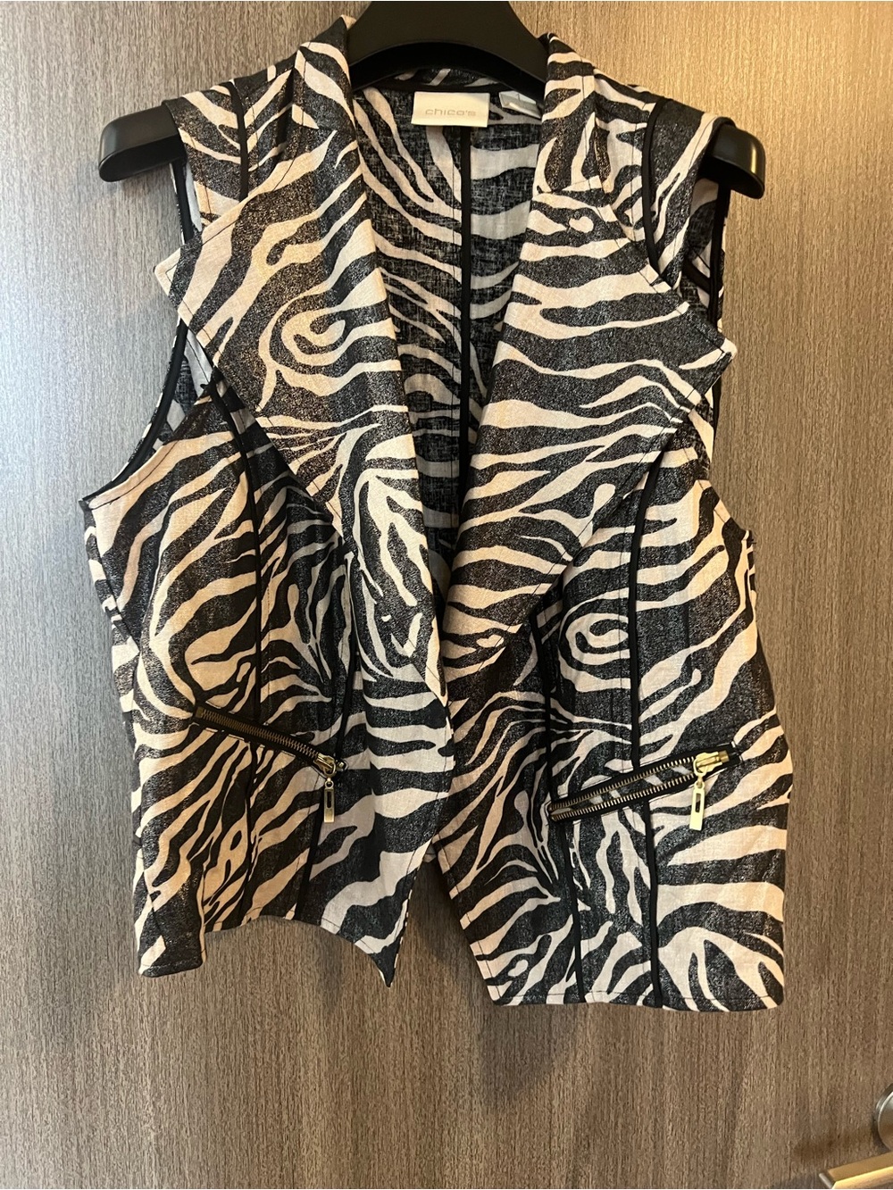 Chico's Black & White Zebra Print Sleeveless Vest